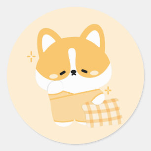 Cute Sleepy Corgi Classic Round Sticker