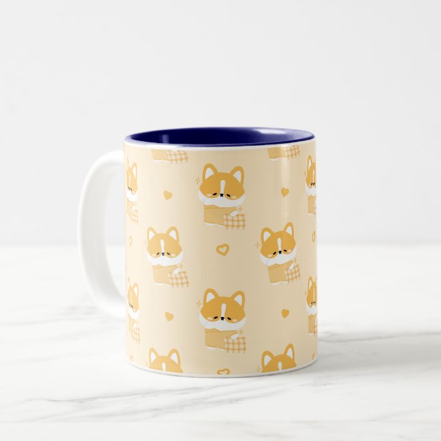 Cute Sleepy Corgi  Two-Tone Coffee Mug (Front Left)