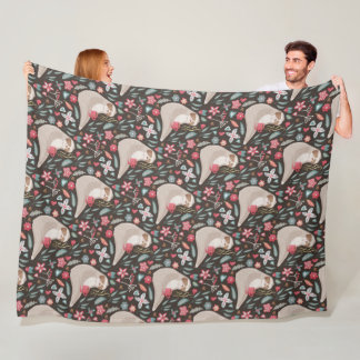 Cute Sleepy Drowsy Sloth Drinking Coffee Fleece Blanket
