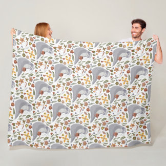 Cute Sleepy Drowsy Sloth Drinking Coffee Fleece Blanket