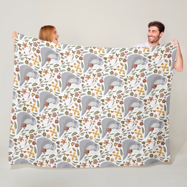 Cute Sleepy Drowsy Sloth Drinking Coffee Fleece Blanket (In Situ)