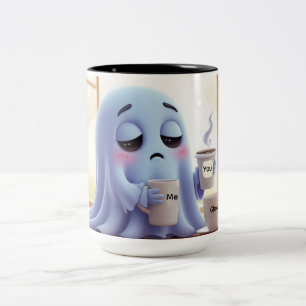 Cute Sleepy Ghost Sipping Coffee On Quiet Morning  Two-Tone Coffee Mug