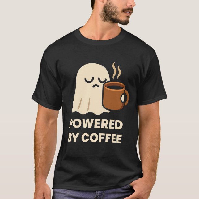 Cute Sleepy Ghost with Coffee T-Shirt (Front)
