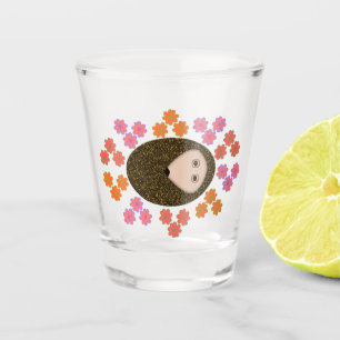 Cute Sleepy Hedgehog and Flowers Shot Glass