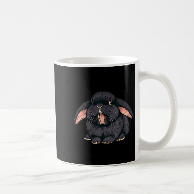 Cute Sleepy Holland Lop Rabbit Yawn Black Bunny Wa Coffee Mug (Right)