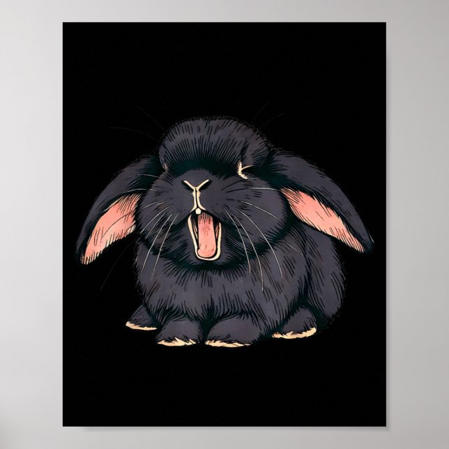 Cute Sleepy Holland Lop Rabbit Yawn Black Bunny Wa Poster (Front)