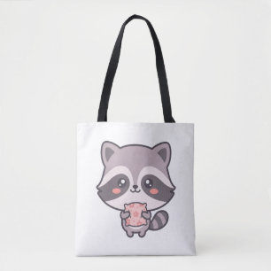 Cute Sleepy Kawaii Racoon with Pillow Cartoon Ani Tote Bag