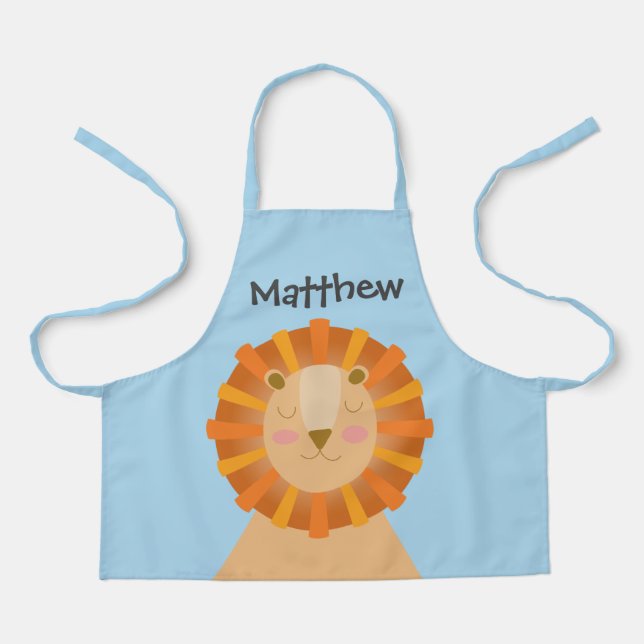 Cute Sleepy Lion Kids Personalised Design Apron (Front)