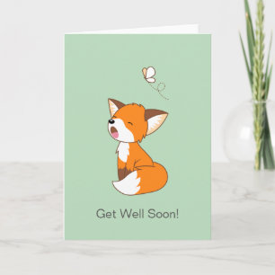 Cute Sleepy Little Fox Get Well Soon Blank Card