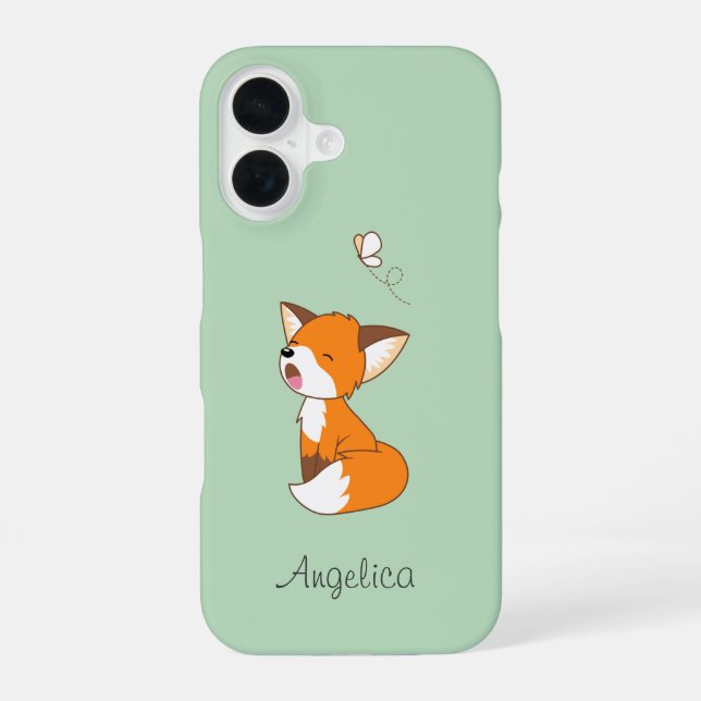 Cute Sleepy Little Fox iPhone 16 Case (Back)