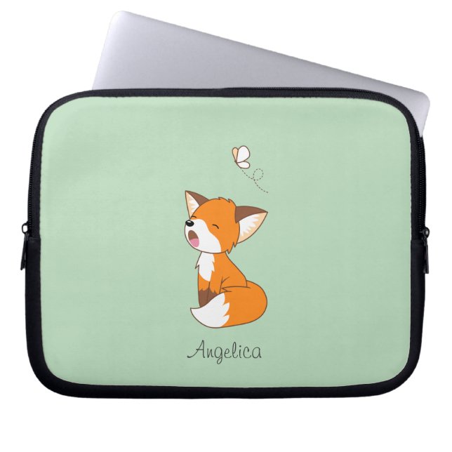 Cute Sleepy Little Fox Laptop Sleeve (Front)