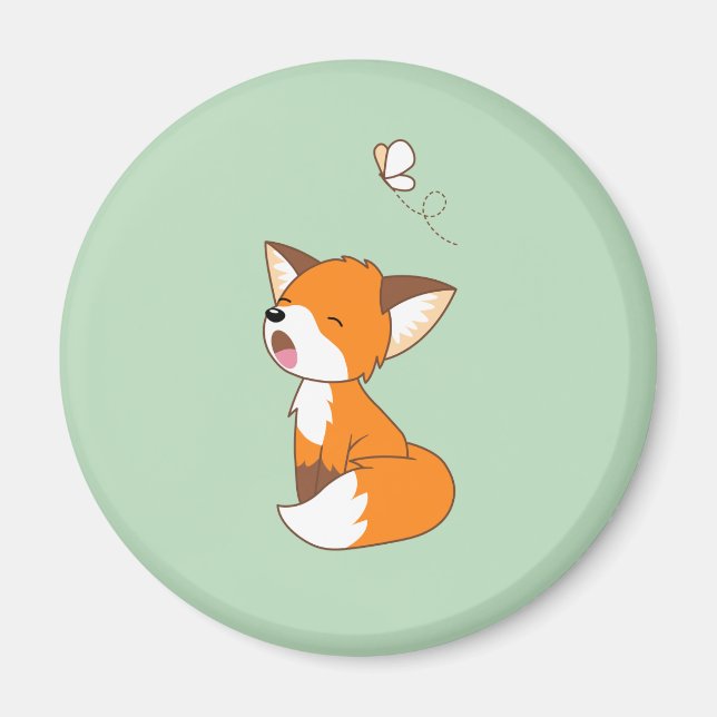 Cute Sleepy Little Fox Magnet (Front)