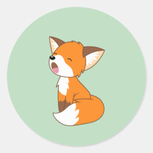 Cute Sleepy Little Fox on Green Classic Round Sticker