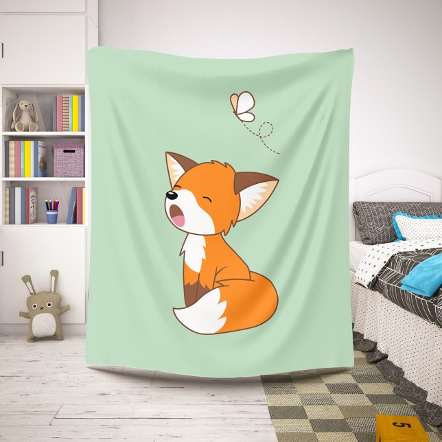 Cute Sleepy Little Fox on Green Sherpa Blanket (Creator Uploaded)