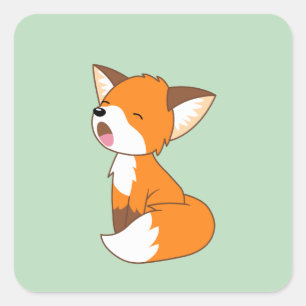 Cute Sleepy Little Fox on Green Square Sticker