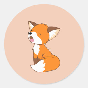 Cute Sleepy Little Fox on Peach Classic Round Sticker