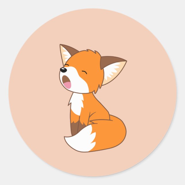 Cute Sleepy Little Fox on Peach Classic Round Sticker (Front)