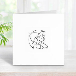 Cute Sleepy Little Fox under Umbrella 2 Rubber Stamp