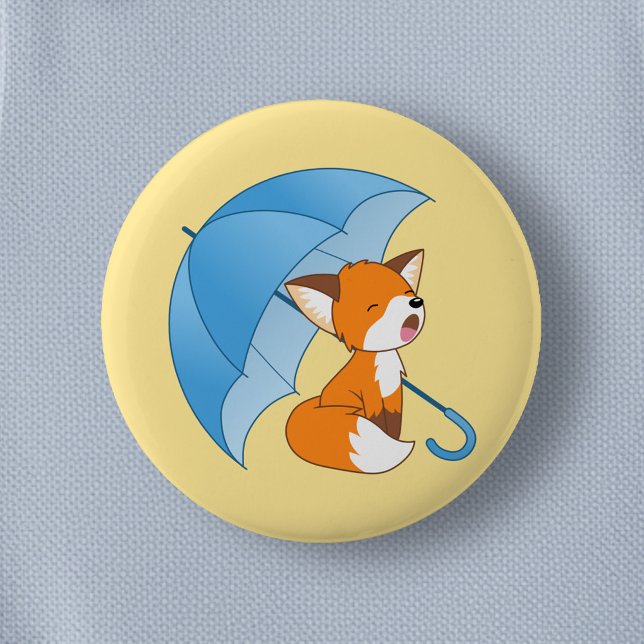 Cute Sleepy Little Fox under Umbrella 6 Cm Round Badge (Creator Uploaded)