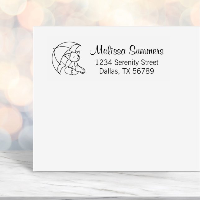 Cute Sleepy Little Fox under Umbrella Address Self-inking Stamp (Creator Uploaded)