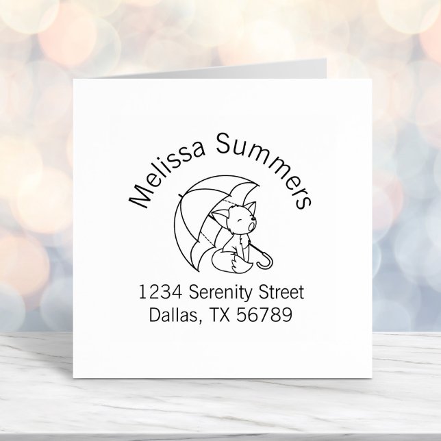 Cute Sleepy Little Fox under Umbrella Arch Address Self-inking Stamp (Creator Uploaded)
