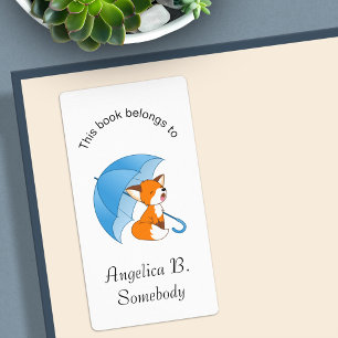 Cute Sleepy Little Fox under Umbrella Bookplate