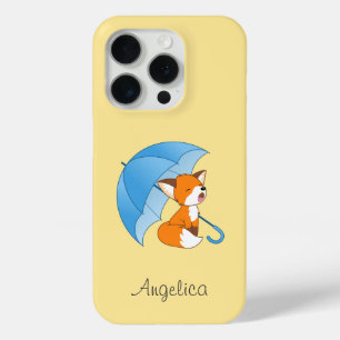 Cute Sleepy Little Fox under Umbrella iPhone 15 Pro Case