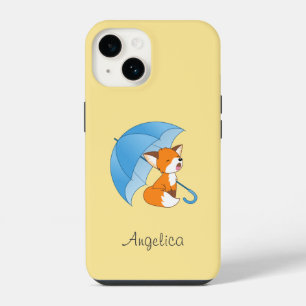 Cute Sleepy Little Fox under Umbrella iPhone 14 Case