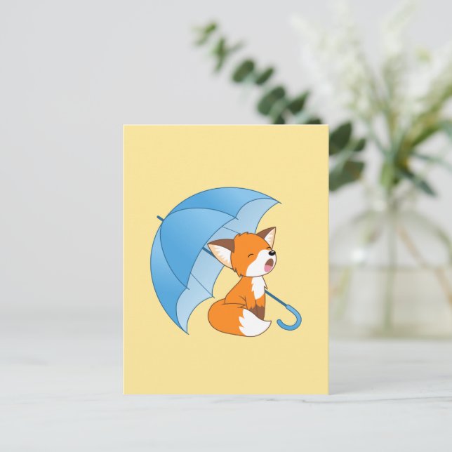 Cute Sleepy Little Fox under Umbrella Postcard (Standing Front)