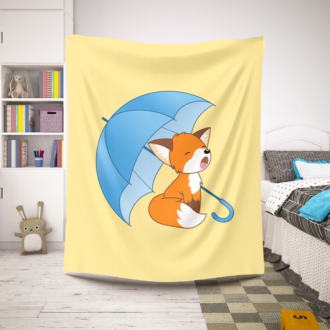 Cute Sleepy Little Fox under Umbrella Sherpa Blanket (Creator Uploaded)