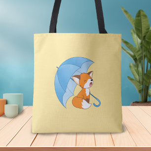 Cute Sleepy Little Fox under Umbrella Tote Bag