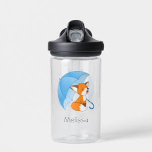 Cute Sleepy Little Fox under Umbrella Water Bottle