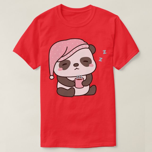 Cute Sleepy Little Panda With Coffee T-Shirt (Design Front)