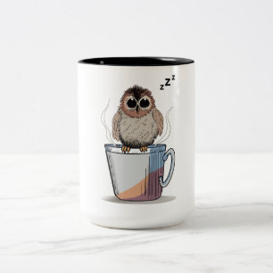 Cute Sleepy Owl Coffee Sketch Black Combo Mug