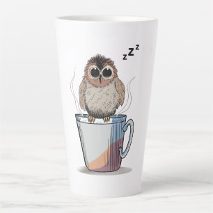 Cute Sleepy Owl Coffee Sketch Latte Mug