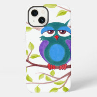 Cute sleepy owl on a tree cartoon