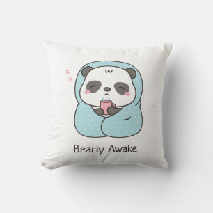 Cute Sleepy Panda Cosy in Blanket throw pillow