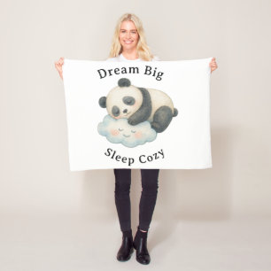 Cute Sleepy Panda on Cloud Watercolor Fleece Blanket