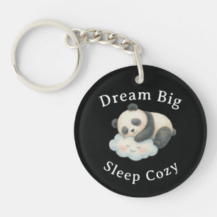 Cute Sleepy Panda on Cloud Watercolor Key Ring