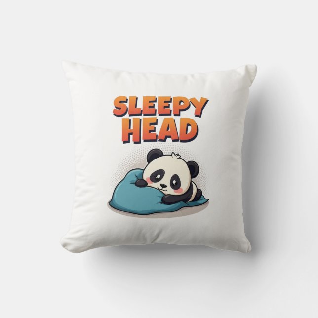 Cute Sleepy Panda “Sleepy Head” Throw Pillow (Front)