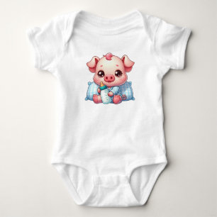 Cute Sleepy Piggy Bedtime Baby Bodysuit