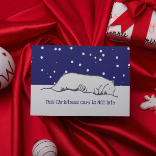 Cute Sleepy Polar Bear Late Christmas Holiday Card