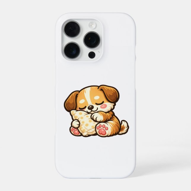 Cute Sleepy Puppy with Pillow iPhone Case (Back)