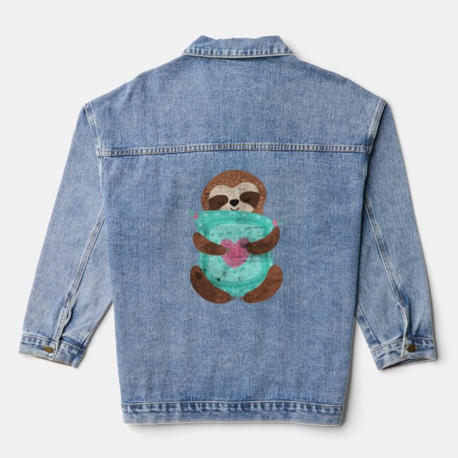 Cute Sleepy Sloth Animal Sloths Men Women  Denim Jacket (Back)