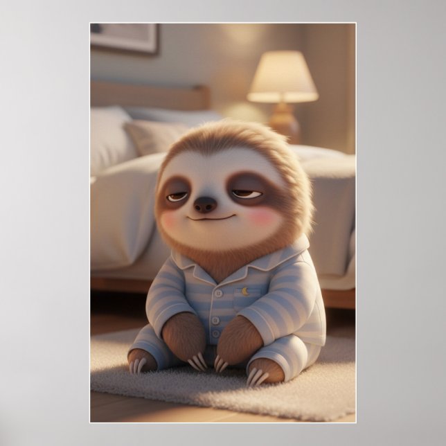 Cute Sleepy Sloth Pajamas Art Poster (Front)