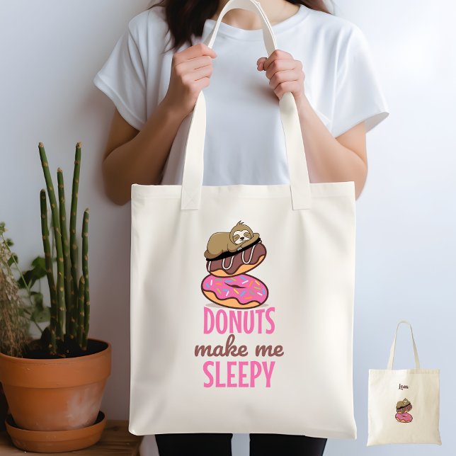 Cute Sleepy Sloth Resting on Pink Sprinkle Doughnu Tote Bag (Creator Uploaded)