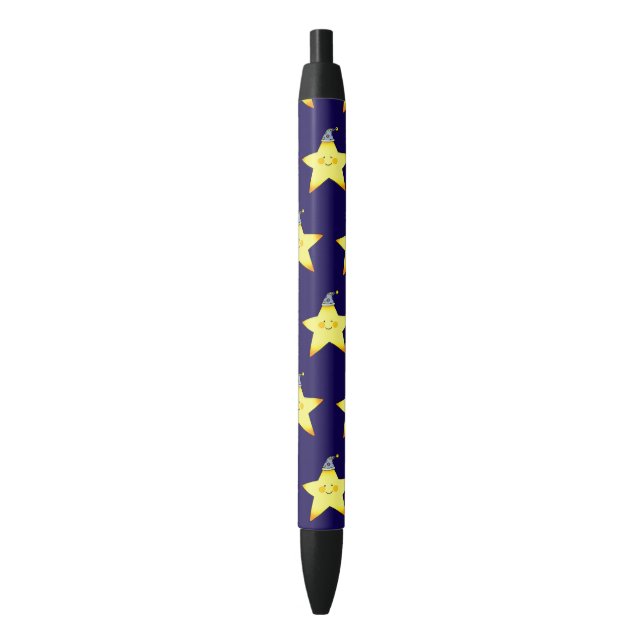 Cute Sleepy Star Cartoon Illustration Black Ink Pen (Front Vertical)