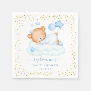 Cute Sleepy Teddy Bear Balloons Boy Baby Shower Napkin