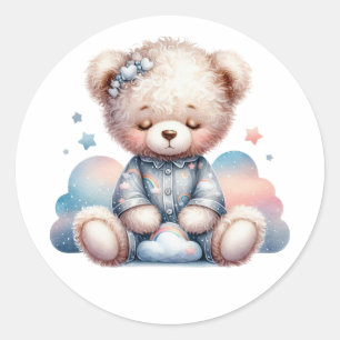 cute sleepy teddy girl classic round sticker
