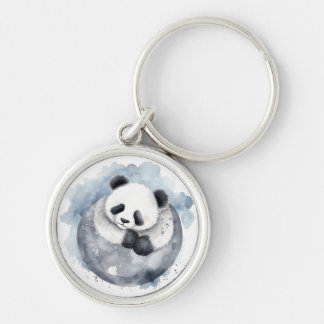 Cute Sleepy Watercolor Panda Key Ring